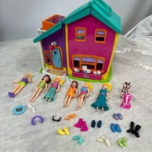 Polly Pocket house w/elevator carry handle folding toy w/figures & accessories